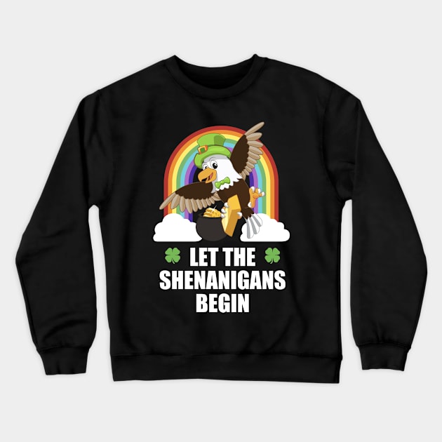 Eagle Shenanigans Funny St Patricks Day Crewneck Sweatshirt by TheBeardComic